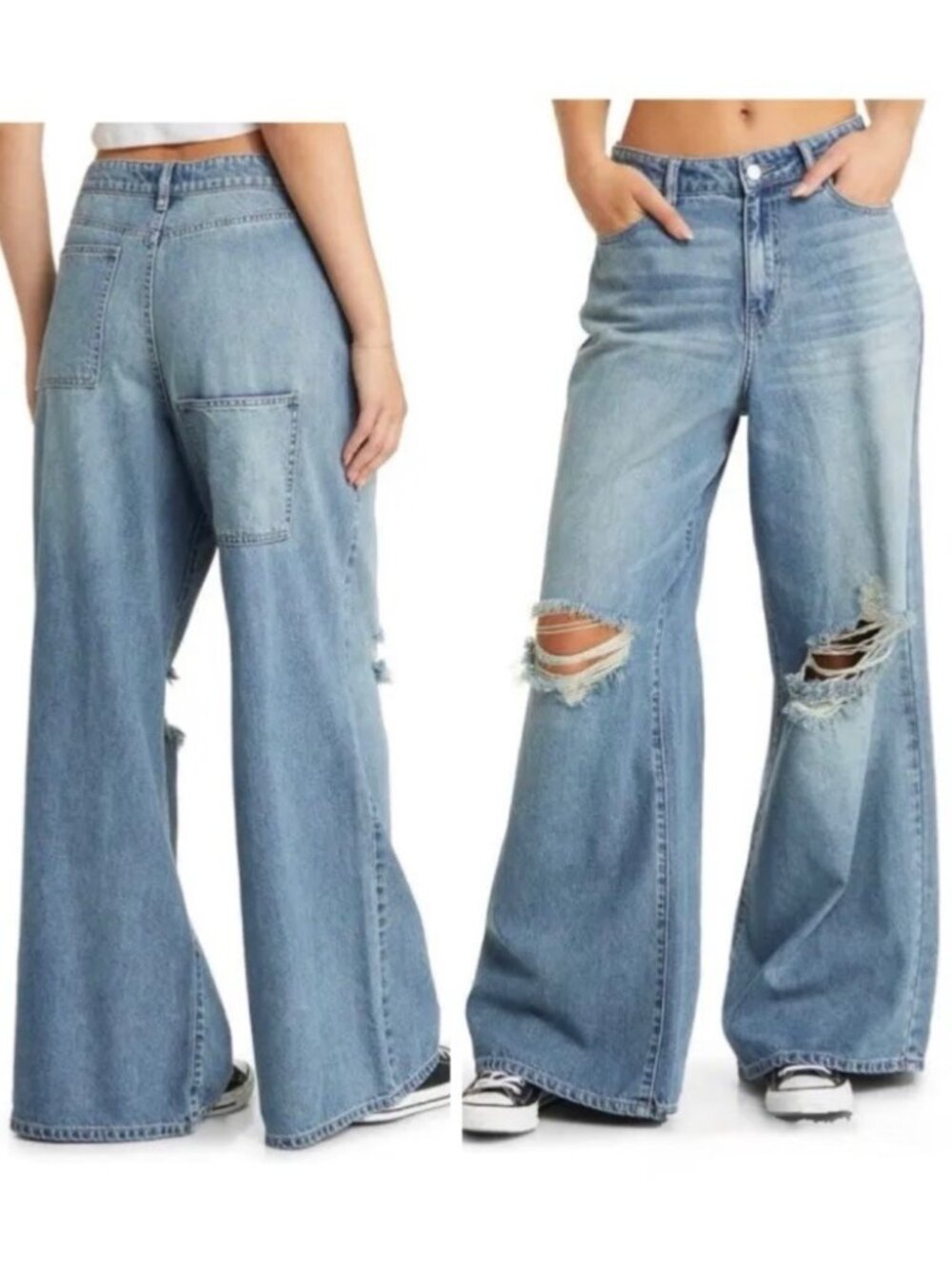 PTCL Ripped Ultrabaggy Wide Leg Jeans Size 28 Distressed Grunge Skater Relaxed